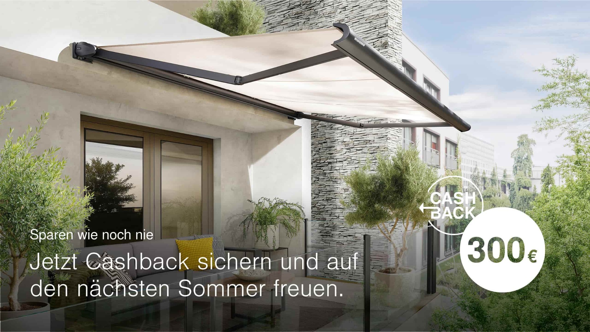 WAREMA Terrea Terrassenmarkise – Kampagnenmotiv mit 300 Euro Cashback